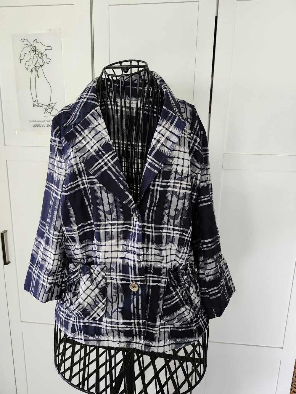 TanJay Navy & White Plaid Women's Blouse With 3/4 Length Sleeve